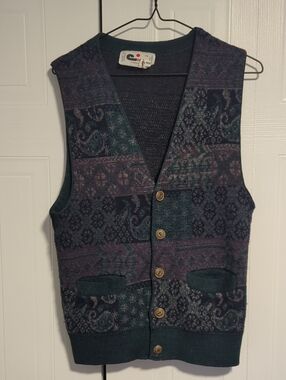 Classic Patterned Knit Vest - Dark Teal & Purple